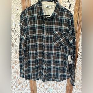 Vans Off The Wall Skateboarding Brown And Blue Plaid Button Up NWT